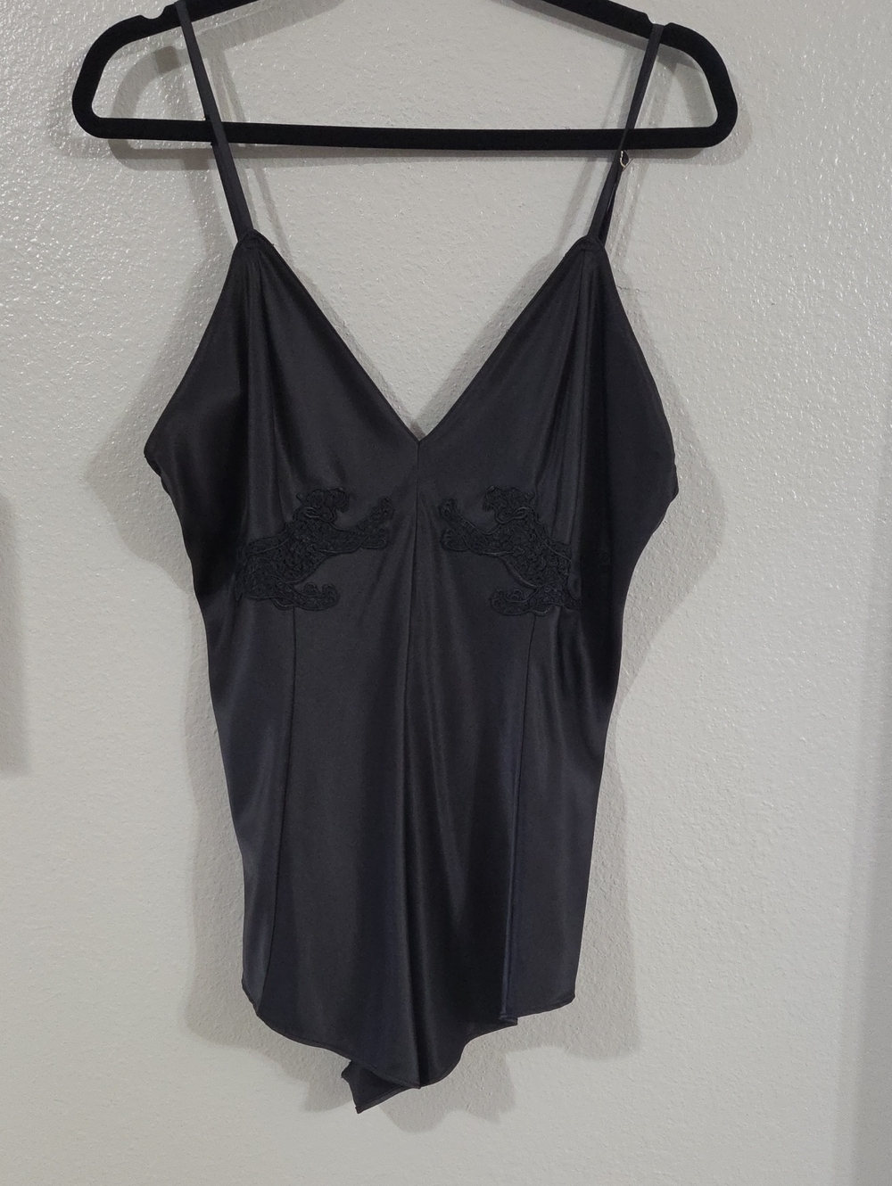 Victoria's Secret Black Satin Jaguar Romper Lace-Detail